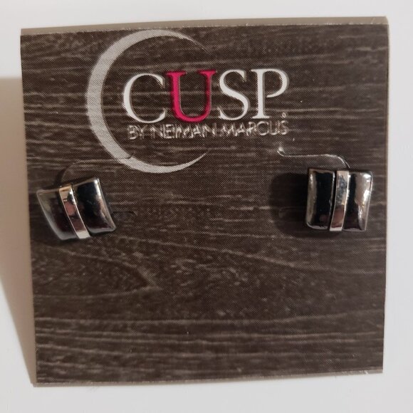 Elegant Women's Black and Silver Accent Stud Earrings - CUSP by Neiman Marcus - Picture 8 of 12